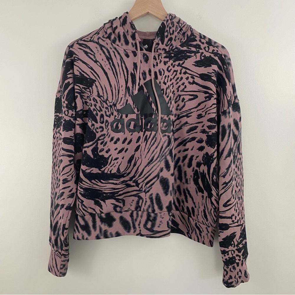 Adidas Mauve Future Icon Animal Print Hooded Sweatshirt